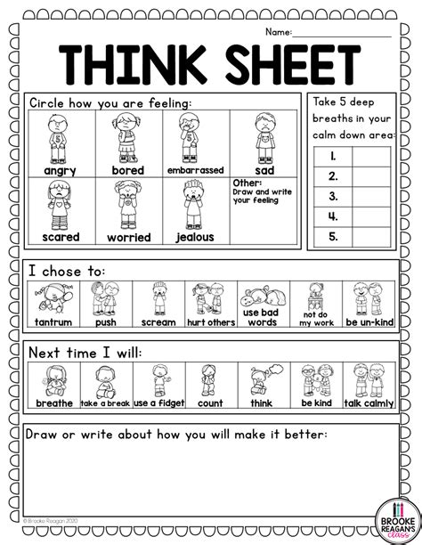 Behavior Reflection Think Sheets Classroom Management Amp Restorative Kindergarten Reflection Sheet - Kindergarten Reflection Sheet