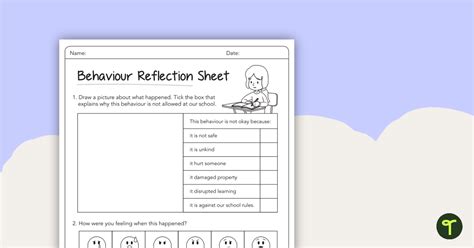 Behaviour Reflection Sheet Lower Primary Teach Starter Kindergarten Reflection Sheet - Kindergarten Reflection Sheet
