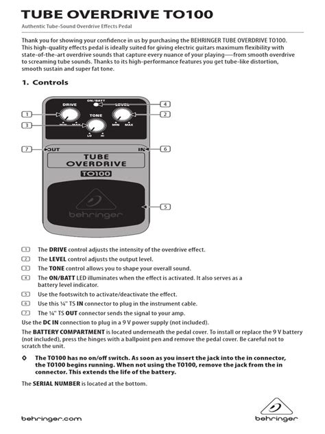 Download Behringer To100 User Guide 
