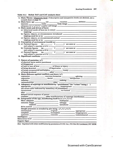 Bellak Tat Analysis Sheet