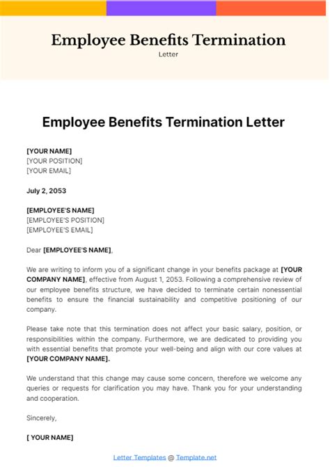 benefits termination letter sample