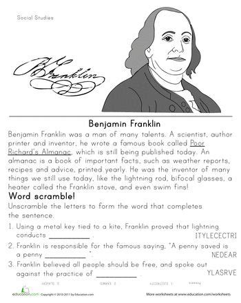 Benjamin Franklin 1st Grade   Historical Heroes Benjamin Franklin Worksheet Education Com - Benjamin Franklin 1st Grade