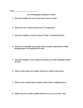 benjamin franklin autobiography discussion questions
