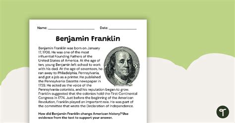 Benjamin Franklin Constructed Response Worksheet Teach Starter Benjamin Franklin Worksheet Grade 10 - Benjamin Franklin Worksheet Grade 10