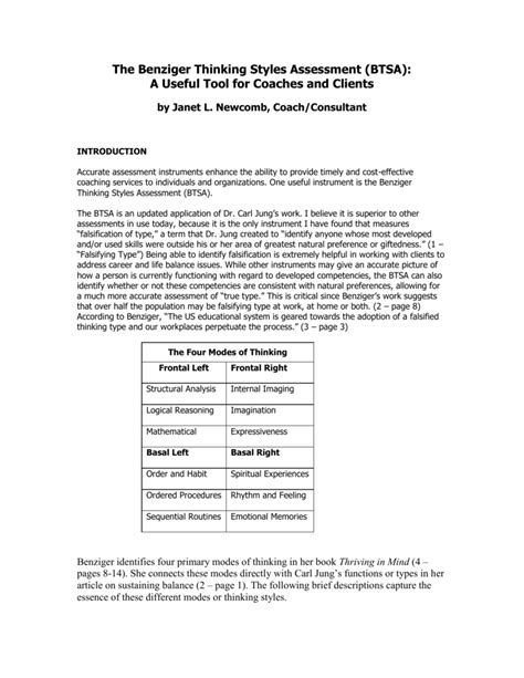 Benziger Thinking Styles Assessment Test