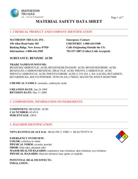 Benzoic Acid Msds