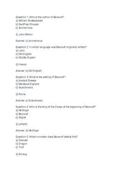 Beowulf Practice Test Answers