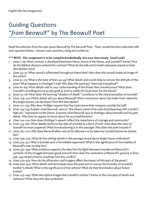 Beowulf Study Guide Questions