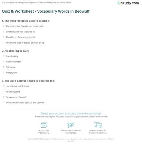 Beowulf Vocabulary Com Beowulf Vocabulary Practice Worksheet Answers - Beowulf Vocabulary Practice Worksheet Answers
