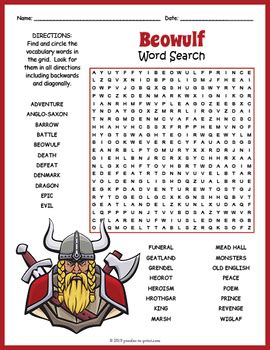 Beowulf Word Search Puzzle Worksheet Activity Tes Beowulf Vocabulary Worksheet Answers - Beowulf Vocabulary Worksheet Answers