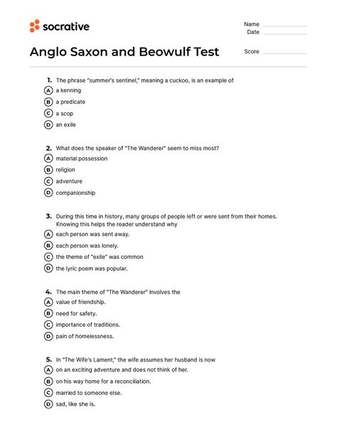 Read Online Beowulf Anglo Saxon Test Answers 