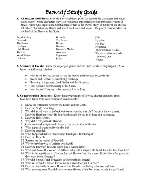 Read Beowulf Study Guide And Activities 