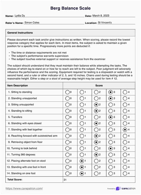 Berg Balance Scale Pdf