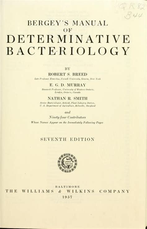 Read Bergeys Manual Of Determinative Bacteriology 9Th Edition Citation 