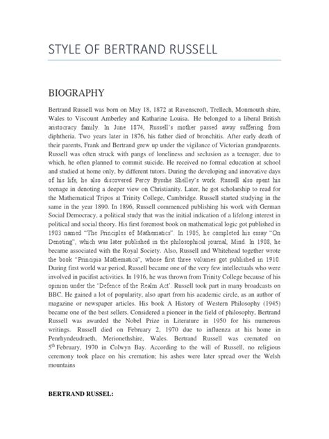 bertrand russell biography summary template