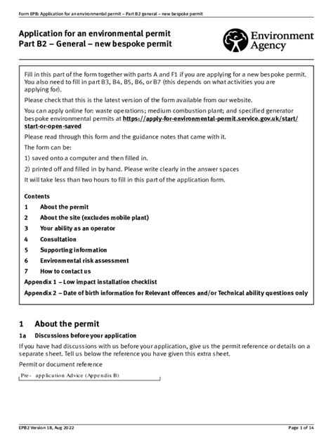 Bespoke Environmental Permit Application