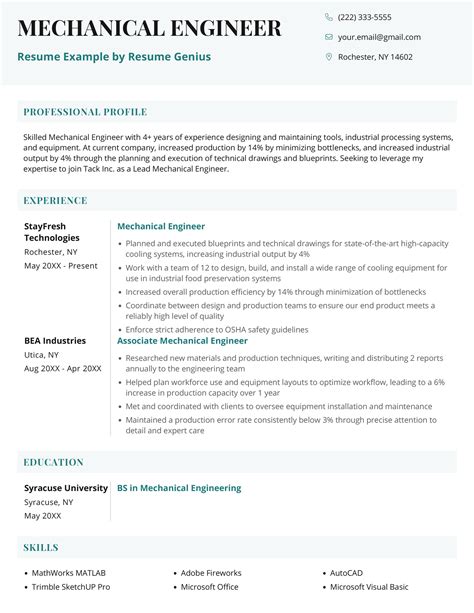 Best Resume Template For Mechanical Engineer