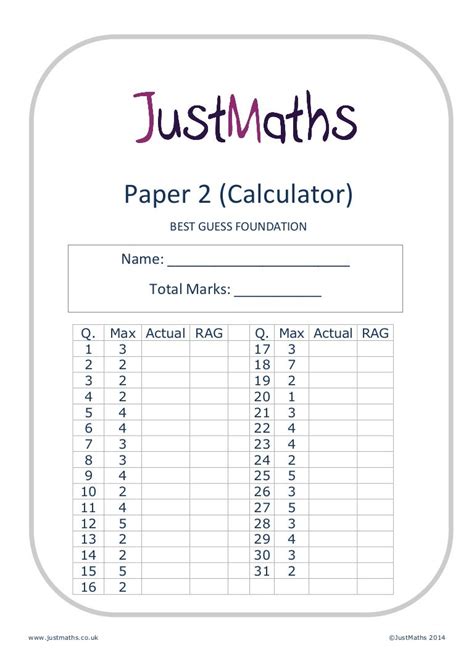 Read Online Best Guess Paper 2 Foundation Maths 