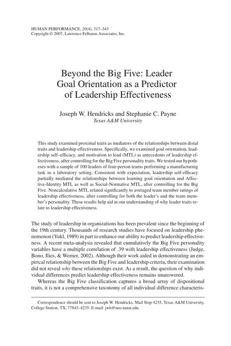 Beyond The Big Five Leader Goal Orientation As A