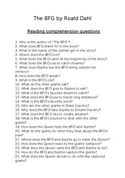 Read Online Bfg Roald Dahl Comprehension Questions With Answers 