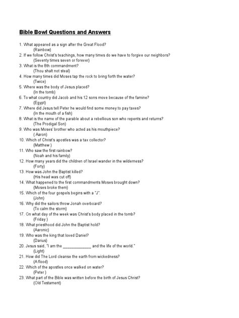 Read Bible Bowl Questions And Answers Printable 