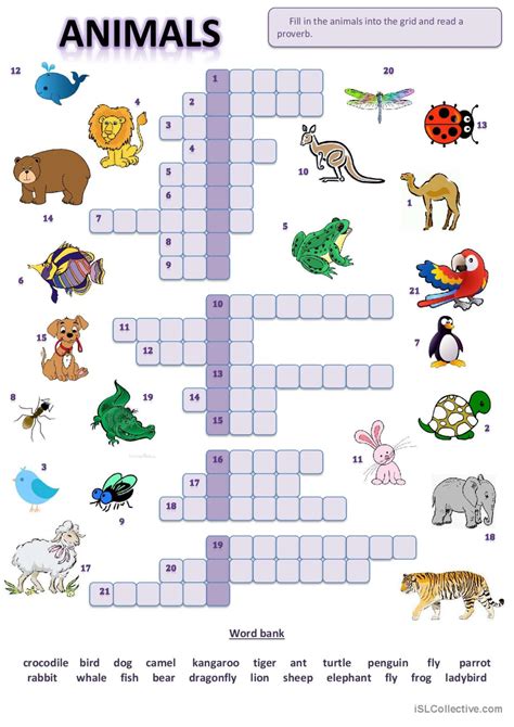 Big Animal Picture Crossword English Esl Worksheets Pdf Pic Crossword Answers Animal Category - Pic Crossword Answers Animal Category