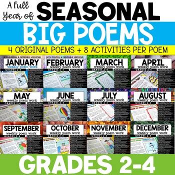 Big Poems Seasonal Poem Work Bundle For Grades Poems For Grade 4 - Poems For Grade 4