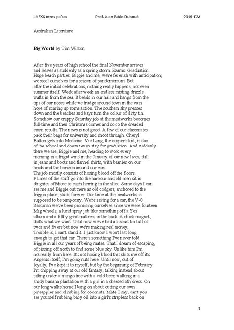 Big World Tim Winton Analysis