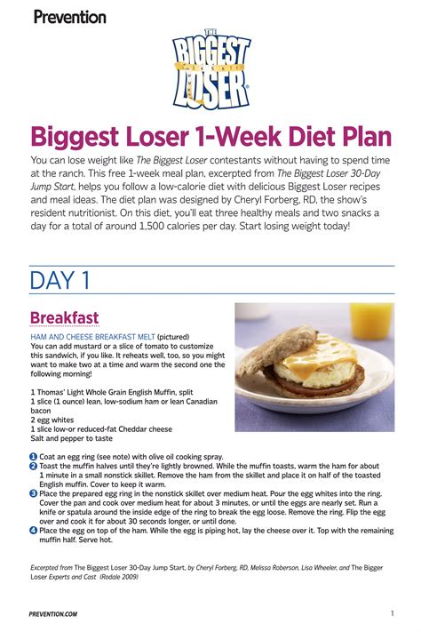 biggest loser 1 week diet plan prevention