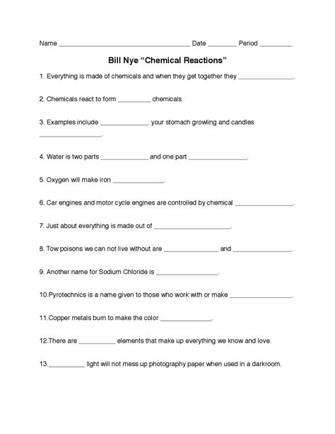 Bill Nye Chemical Reactions Worksheet Signs Of A Chemical Reaction Worksheet - Signs Of A Chemical Reaction Worksheet
