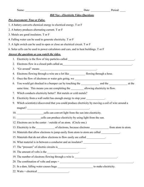 Bill Nye Electricity Worksheet Answer Key