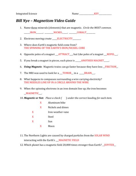 Bill Nye Magnetism Worksheet Answer Key Kidsworksheetfun Magnets And Magnetic Fields Worksheet - Magnets And Magnetic Fields Worksheet