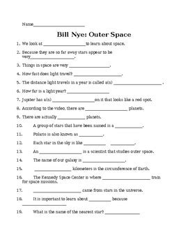 Bill Nye Outer Space Worksheet