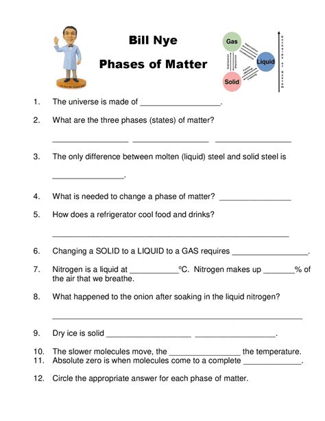 Bill Nye Phases Of Matter Video Worksheet Teaching Phases Of Matter Worksheet Answers - Phases Of Matter Worksheet Answers