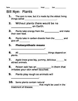 Bill Nye Plants Questions Worksheets