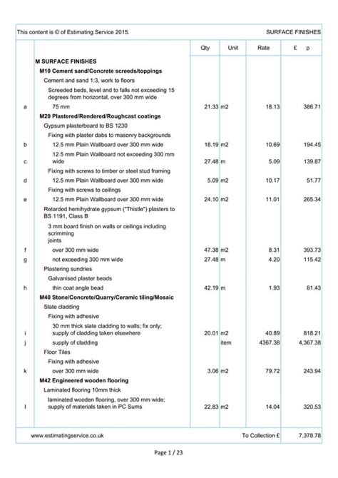 Bill Of Quantities From Smm7