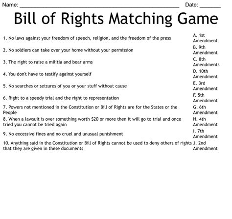 Bill Of Rights Matching Activity Accuteach Bill Of Rights Activity - Bill Of Rights Activity