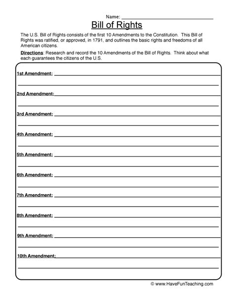 Bill Of Rights Worksheets The Bill Of Rights Worksheet - The Bill Of Rights Worksheet