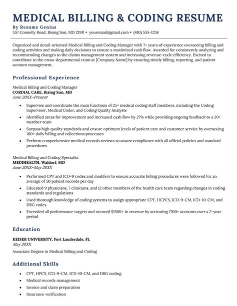 Billing And Coding Resume Examples
