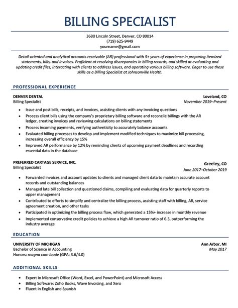 Billing Specialist Resume Example Amp Guide Zipjob Billing Specialist Resume - Billing Specialist Resume