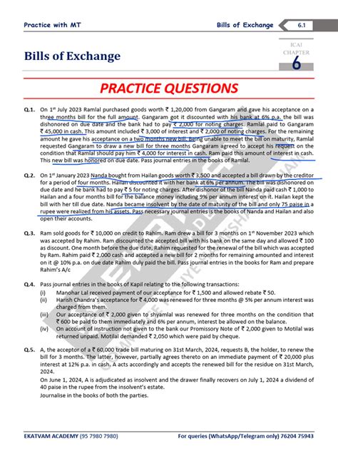 bills of exchange solved questions