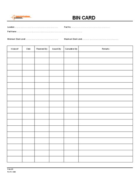 Bin Card Format For Store
