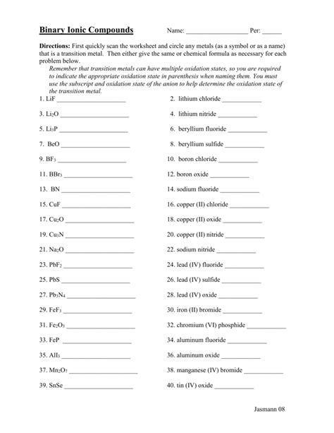 Binary Ionic Compounds Ws And Key With Ionic Binary Ionic Compounds Worksheet Answers - Binary Ionic Compounds Worksheet Answers