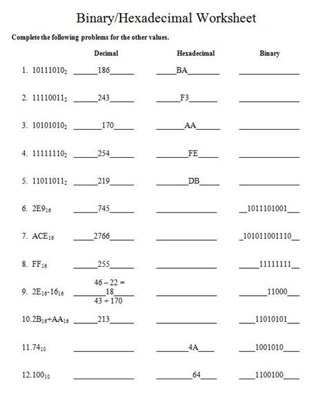 Binary To Hexadecimal Worksheet Free Download On Line Binary To Decimal Conversion Worksheet - Binary To Decimal Conversion Worksheet