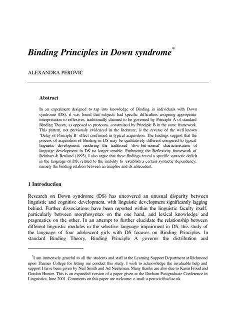 Binding Principles In Down Syndrome