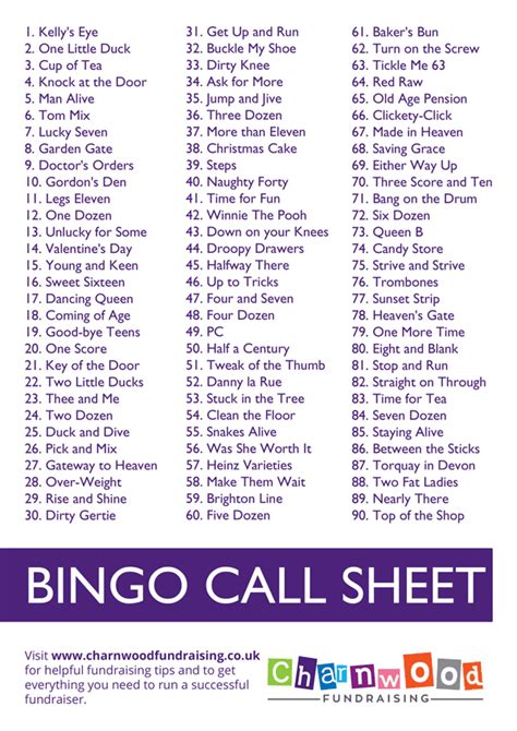 bingo calls list