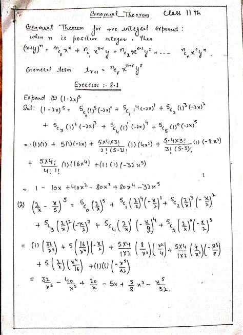 Binomial Theorem Class 11 Ncert Solutions