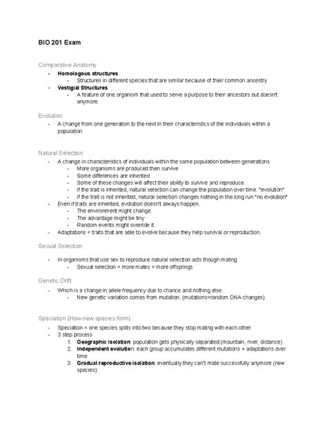 bio 201 comparative anatomy