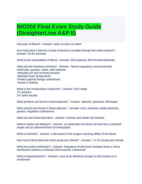 Bio 202 Final Exam Study Guide