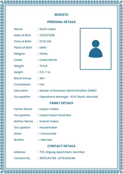 Bio Data For Marriage Format